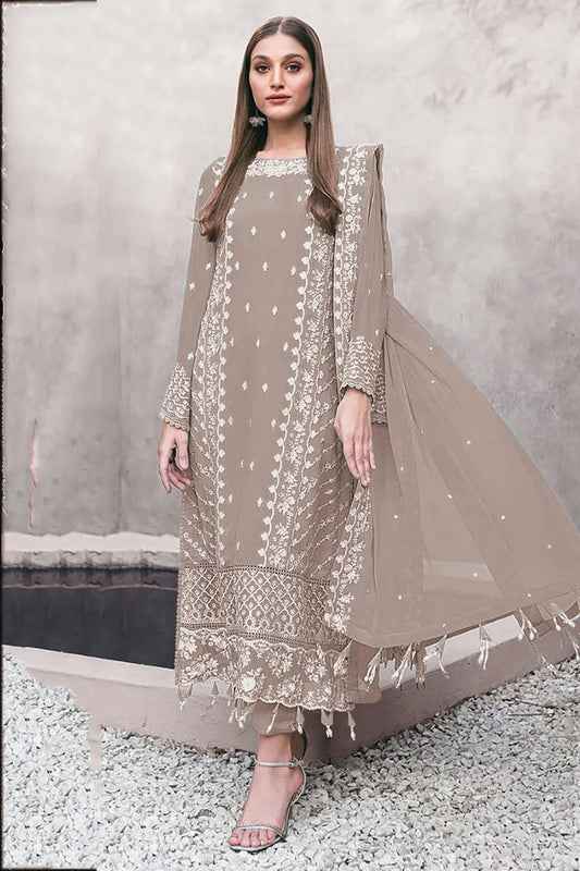 Grey Semi Stitched Faux Georgette Pakistani Suit NCSM11410355