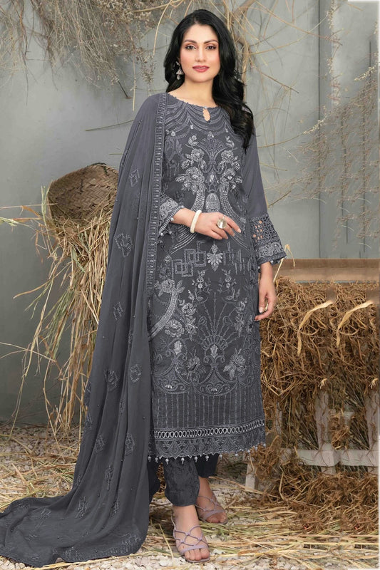 Grey Semi Stitched Faux Georgette Pakistani Suit NCSM11410356