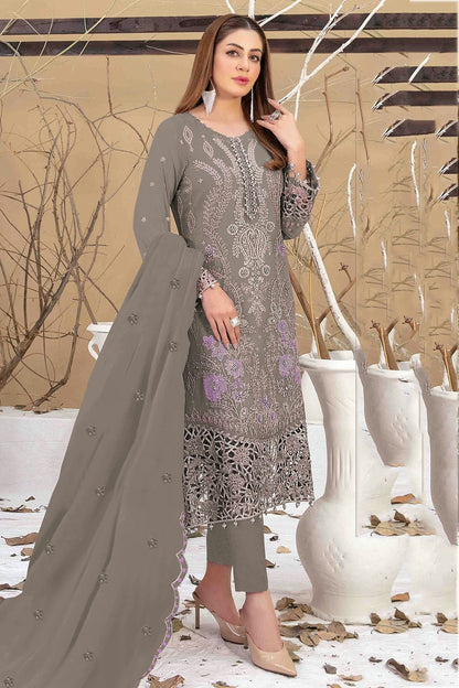 Grey Semi Stitched Faux Georgette Pakistani Suit NCSM11410459