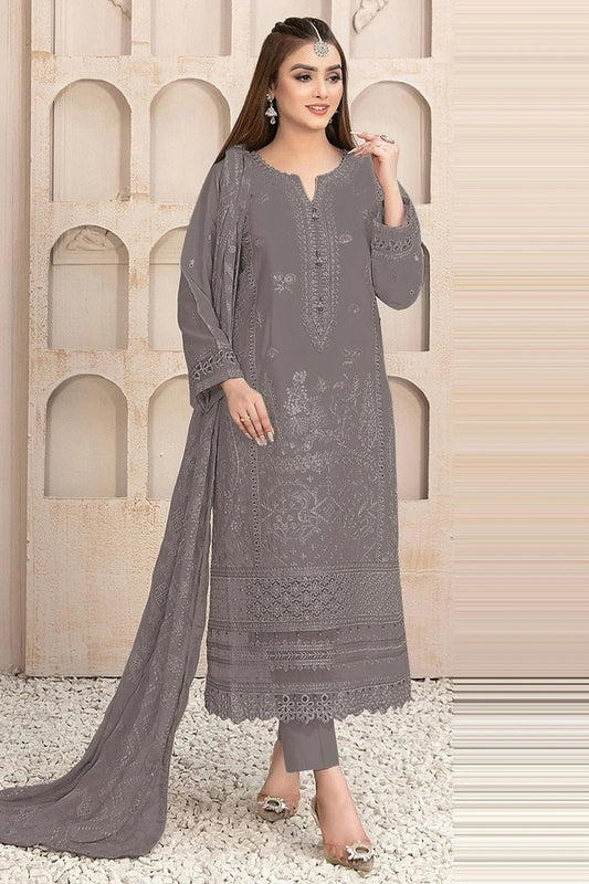 Grey Semi Stitched Faux Georgette Pakistani Suit NCSM11410507