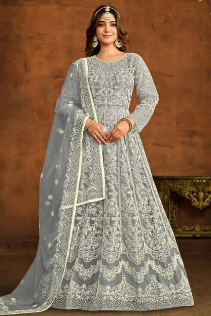 Grey Semi Stitched Net Anarkali Suit NCSM10510290