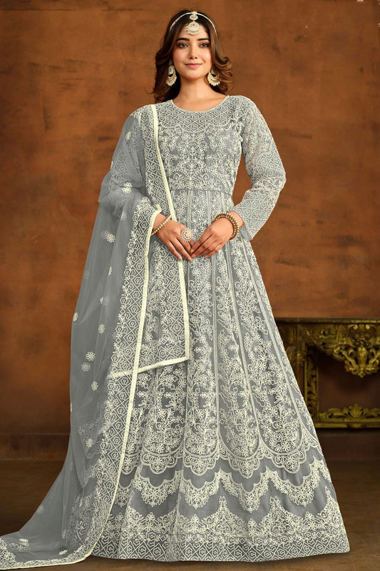 Grey Semi Stitched Net Anarkali Suit NCSM10510290