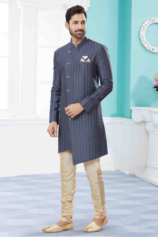 Grey SherwaniIn Jacquard NCSH10410515