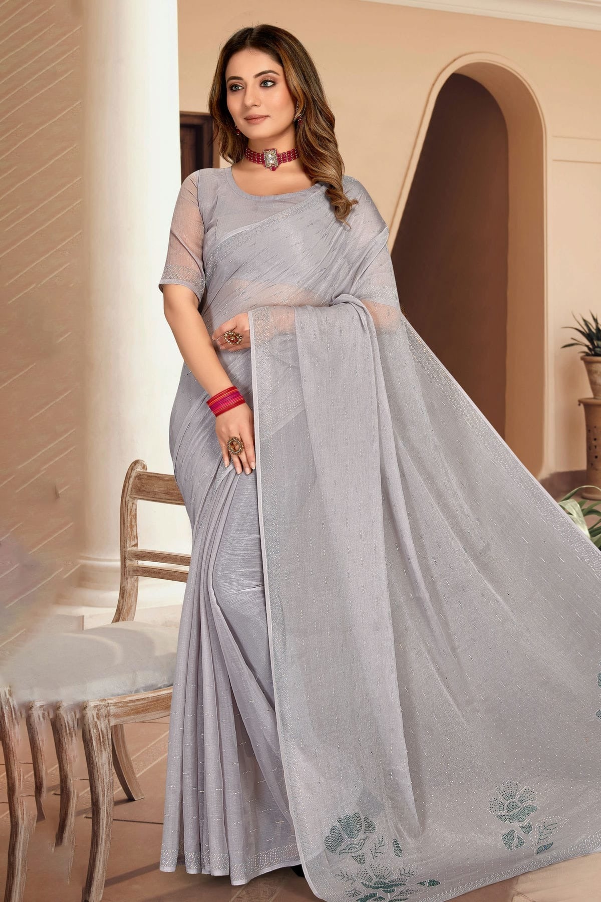 Grey Silk Designer Saree NCLC11210390