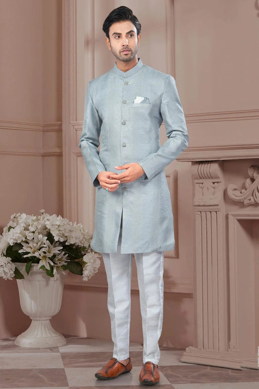 Grey Silk Dupion Sherwani NCSH10410189
