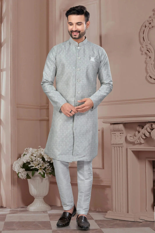 Grey Silk Dupion Sherwani NCSH10410201