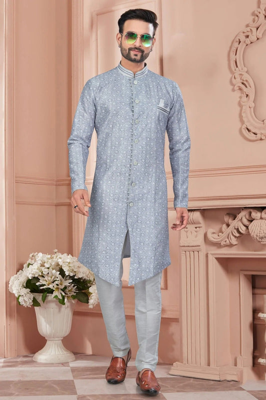 Grey Silk Dupion Sherwani NCSH10410207
