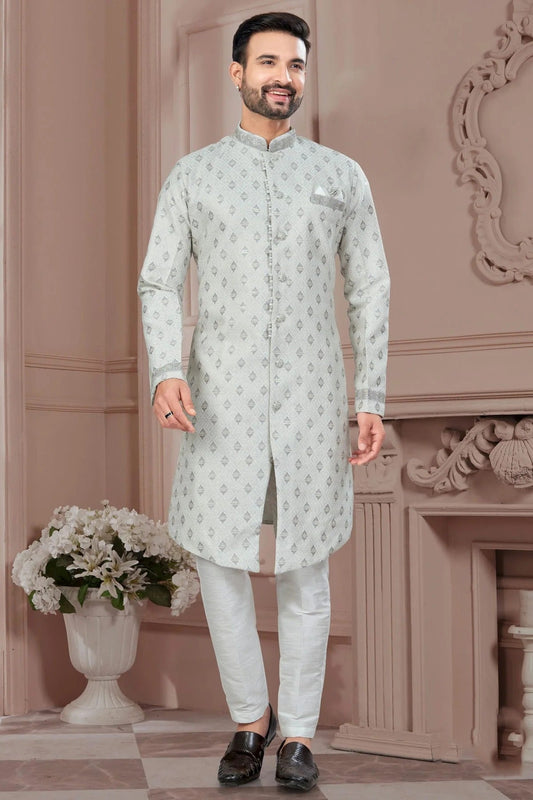 Grey Silk Dupion Sherwani NCSH10410211