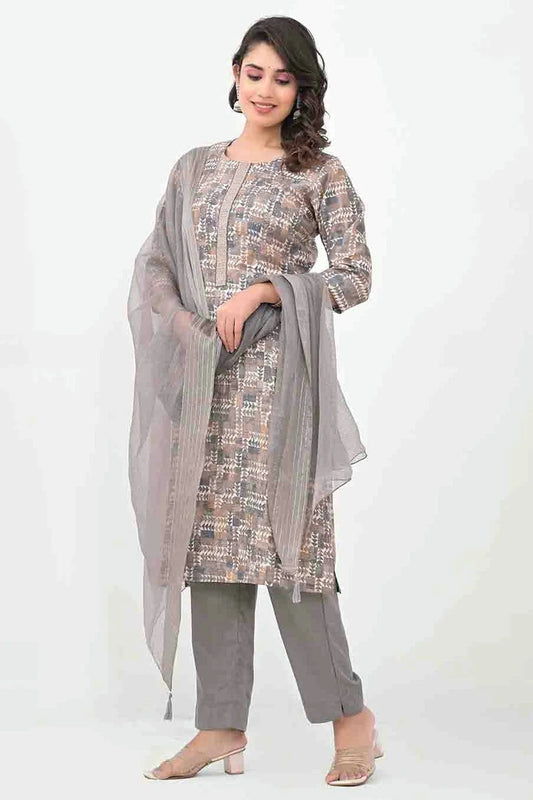 Grey Silk Stitched Pant Style Suit NCSS11410293
