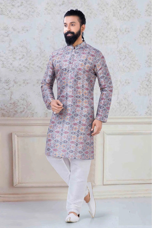 Grey Silk Festival Wear Kurta Pajama NCKP11310128
