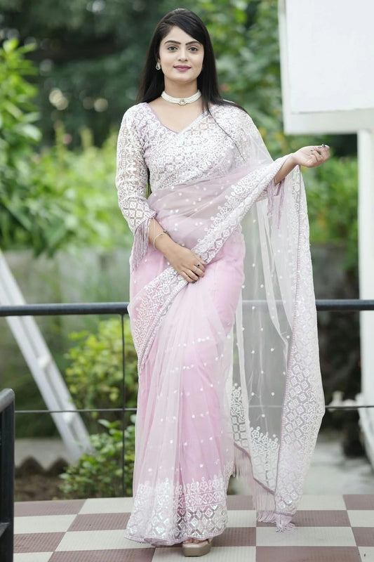 Grey Soft Net Designer Saree NCSD11112194