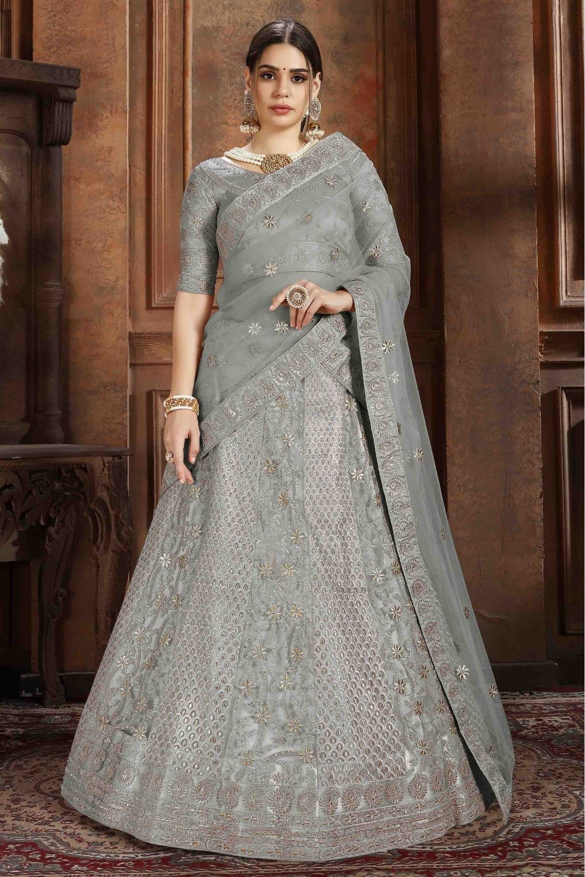 Grey Soft Net Embroidery Lehenga Choli NCLC10810375