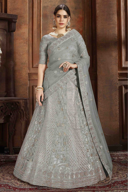 Grey Soft Net Embroidery Lehenga Choli NCLC10810375