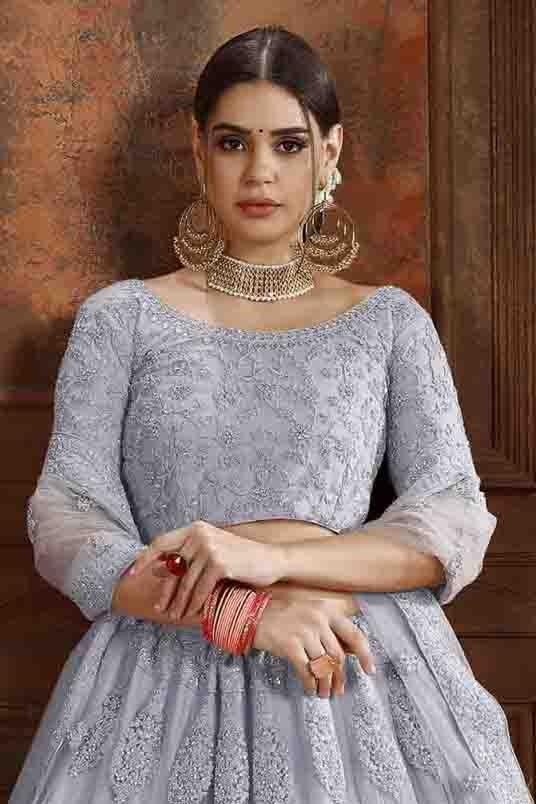 Grey Soft Net Embroidery Lehenga Choli NCLC10810498