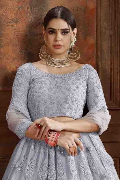 Grey Soft Net Embroidery Lehenga Choli NCLC10810498