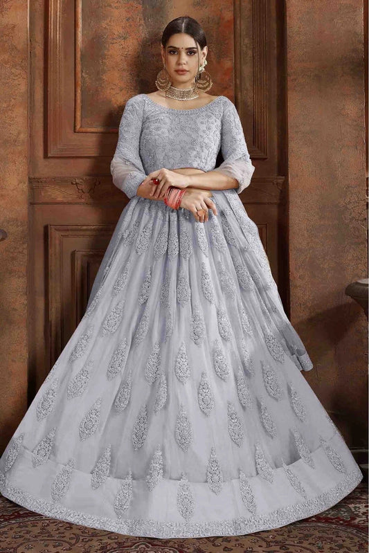 Grey Soft Net Embroidery Lehenga Choli NCLC10810498