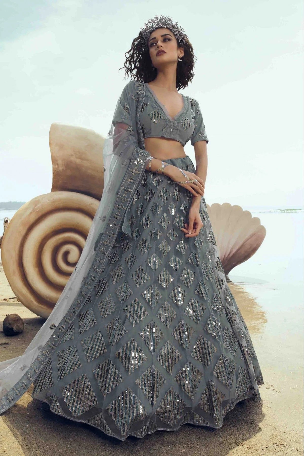 Grey Soft Net Embroidery Lehenga Choli NCLC10810602
