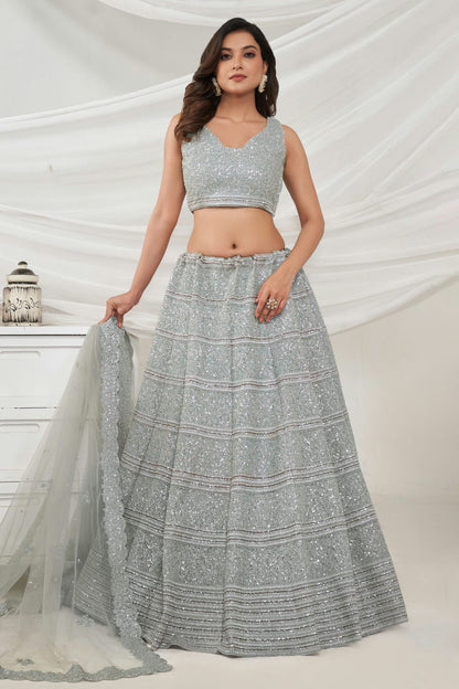 Grey Soft Net Lehenga Choli NCLC10310127