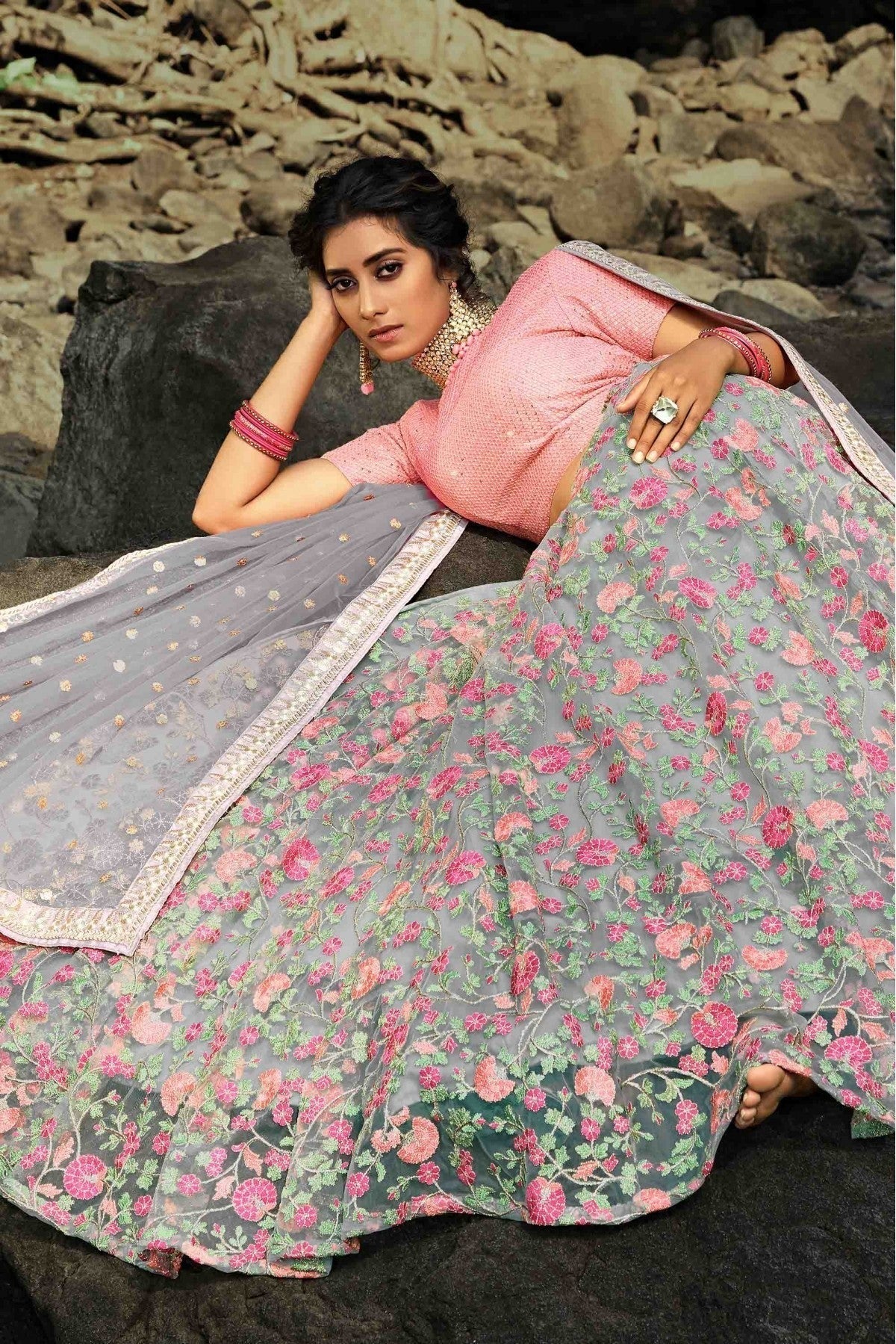 Grey Soft Net Sequins Lehenga Choli NCLC10810523