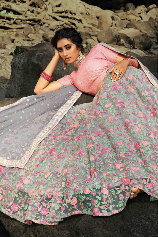 Grey Soft Net Sequins Lehenga Choli NCLC10810523