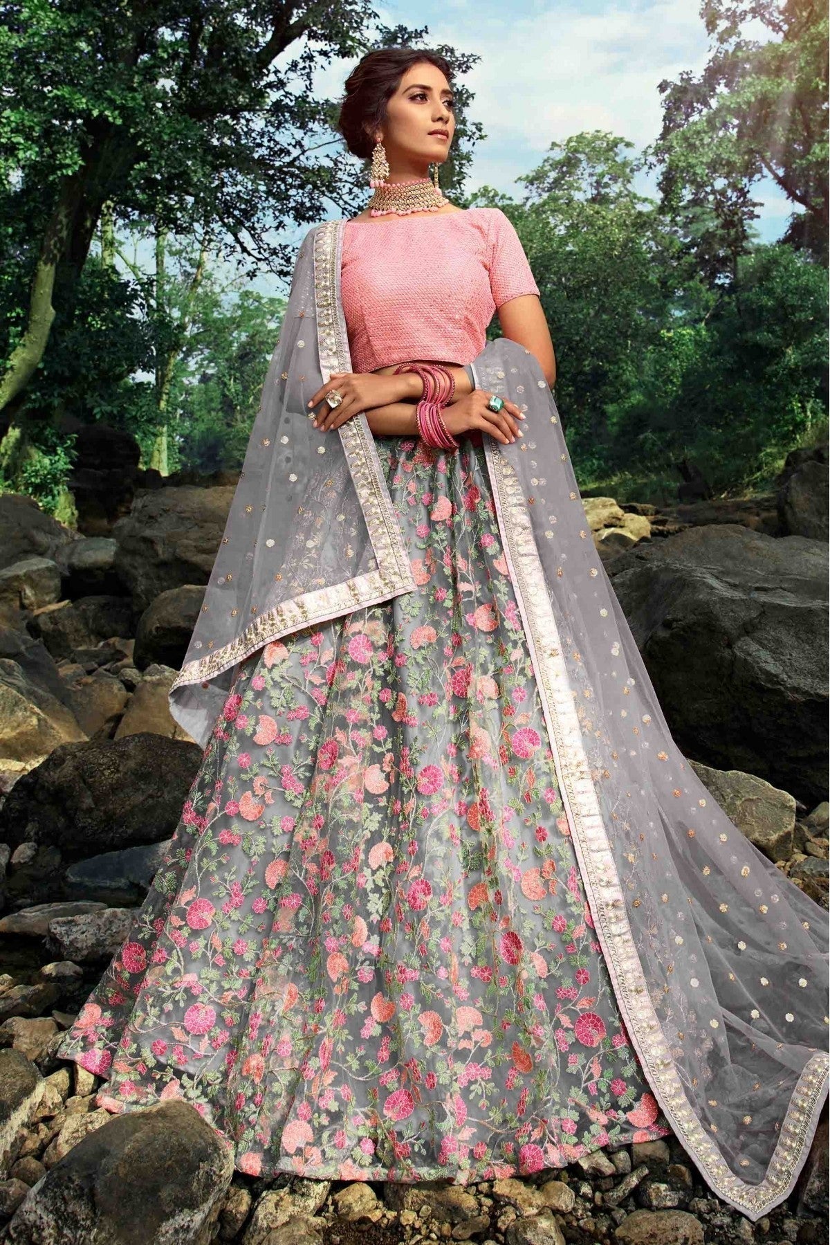 Grey Soft Net Sequins Lehenga Choli NCLC10810523