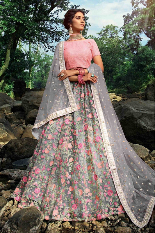 Grey Soft Net Sequins Lehenga Choli NCLC10810523