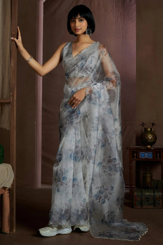 Grey Soft Organza Designer Saree NCSD11210233