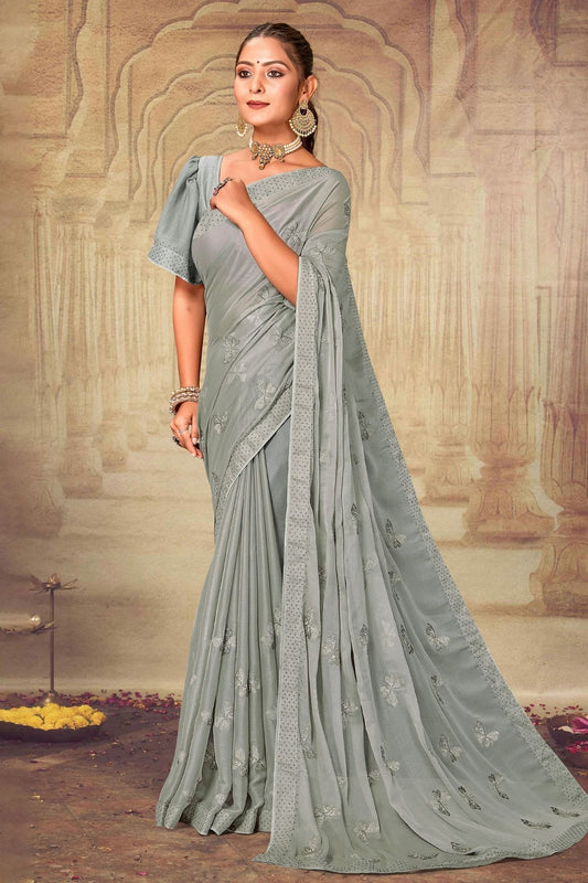 Grey Soft Silk Chiffon Designer Saree NCLC11210328