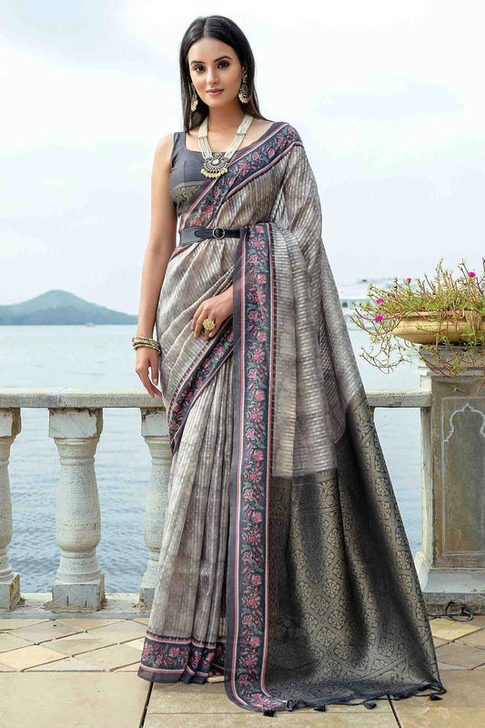Grey Soft Silk Designer Saree NCSD11110602