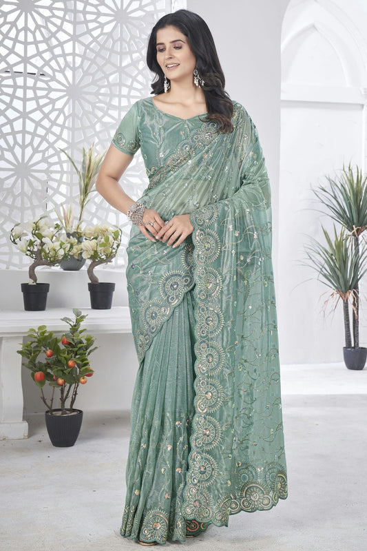 Grey Tissue Net Designer Saree NCSD11111202