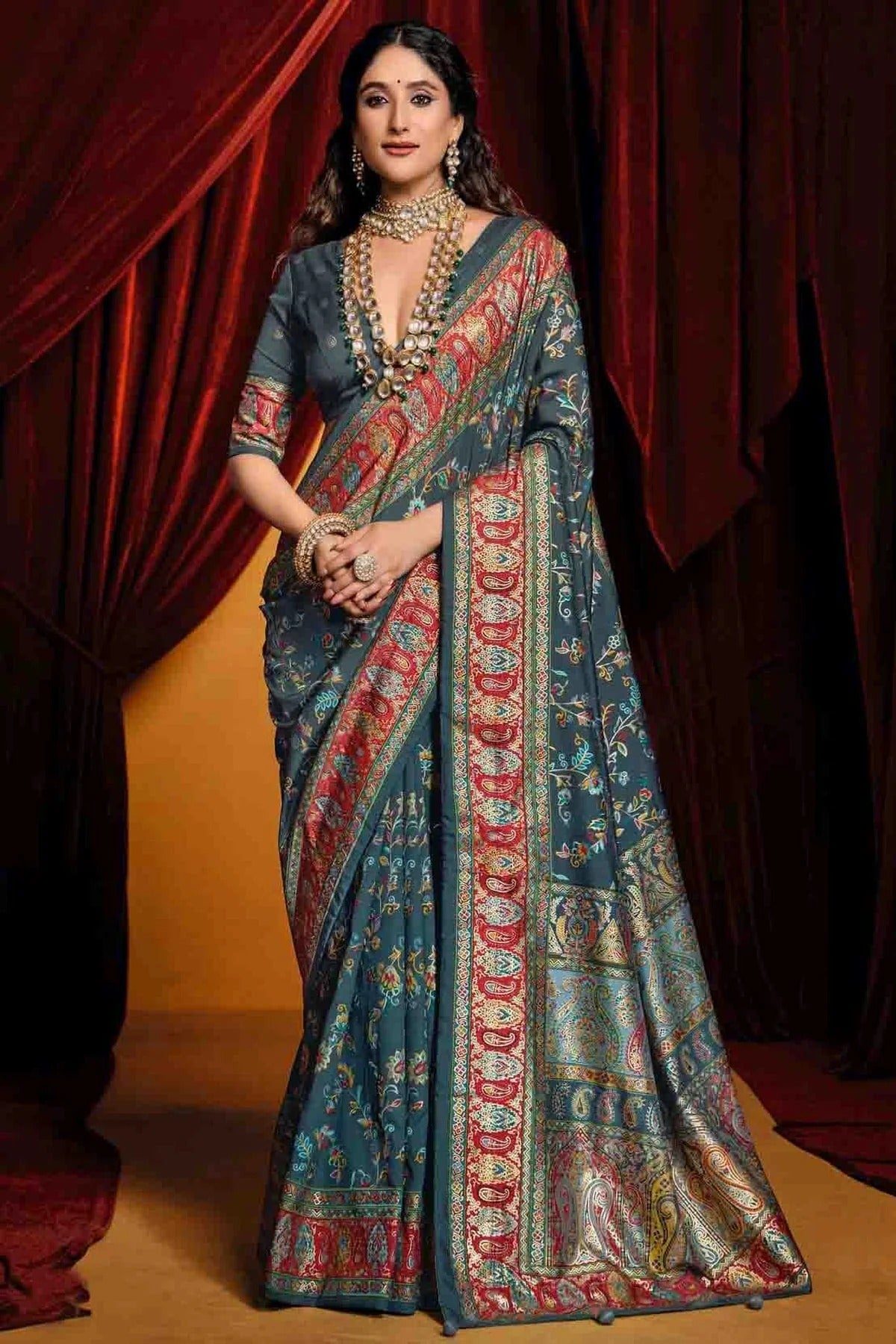 Grey Tussar Silk Paisley Printed Saree NCSD11110292
