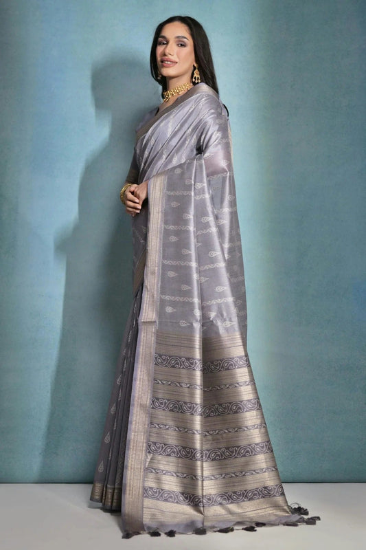 Grey Tussar Silk Saree NCSD11112514