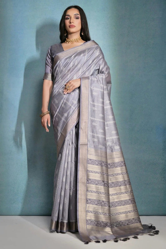 Grey Tussar Silk Saree NCSD11112514