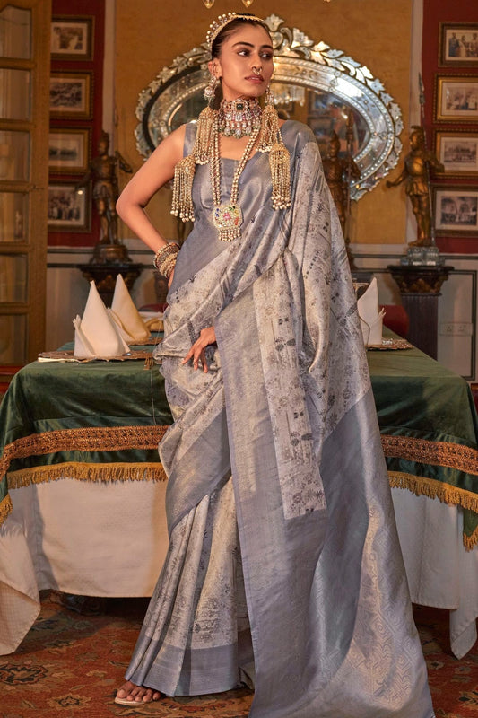Grey Tusser Silk Traditional Saree NCSD12910113