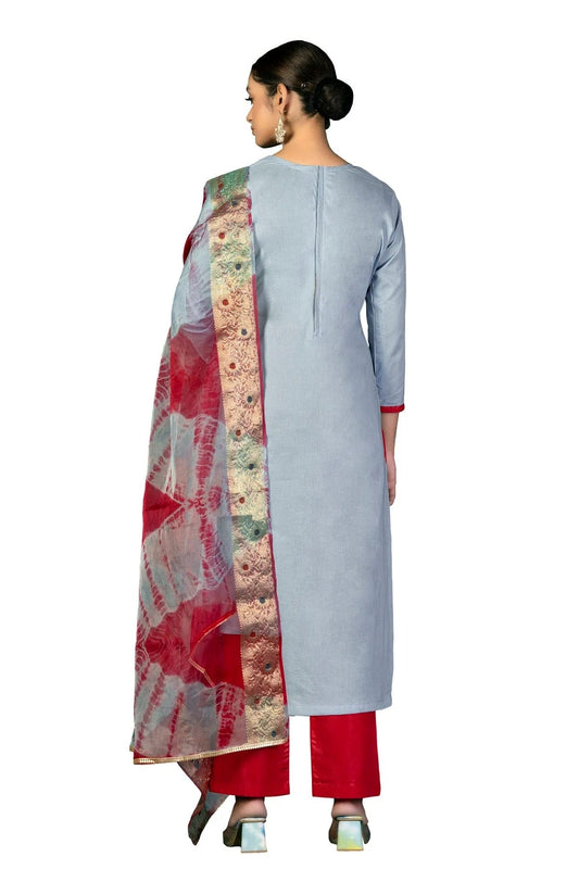 Grey Unstitched Cambric Cotton Straight Suit NCUS11610307
