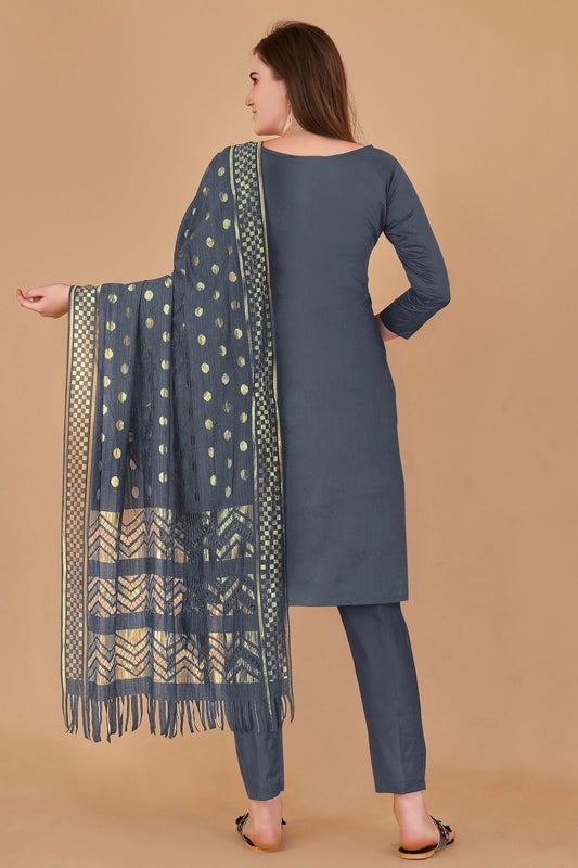 Grey Unstitched Cotton Jacquard Straight Suit NCUS11610381