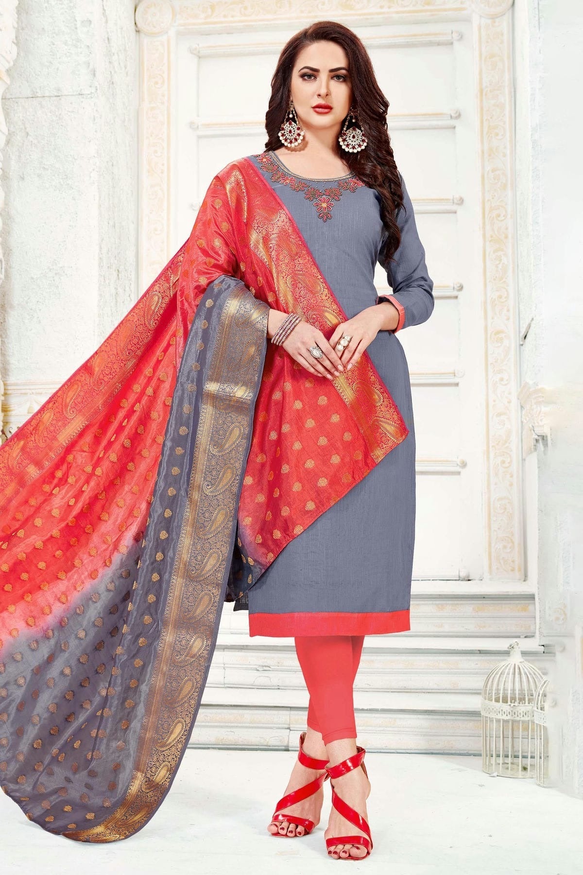 Grey Unstitched Cotton South Slub Straight Suit NCUS11610260