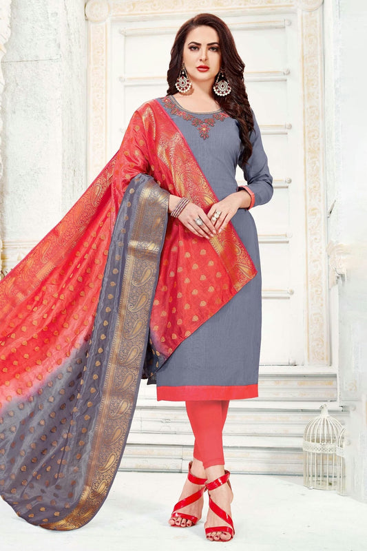 Grey Unstitched Cotton South Slub Straight Suit NCUS11610260
