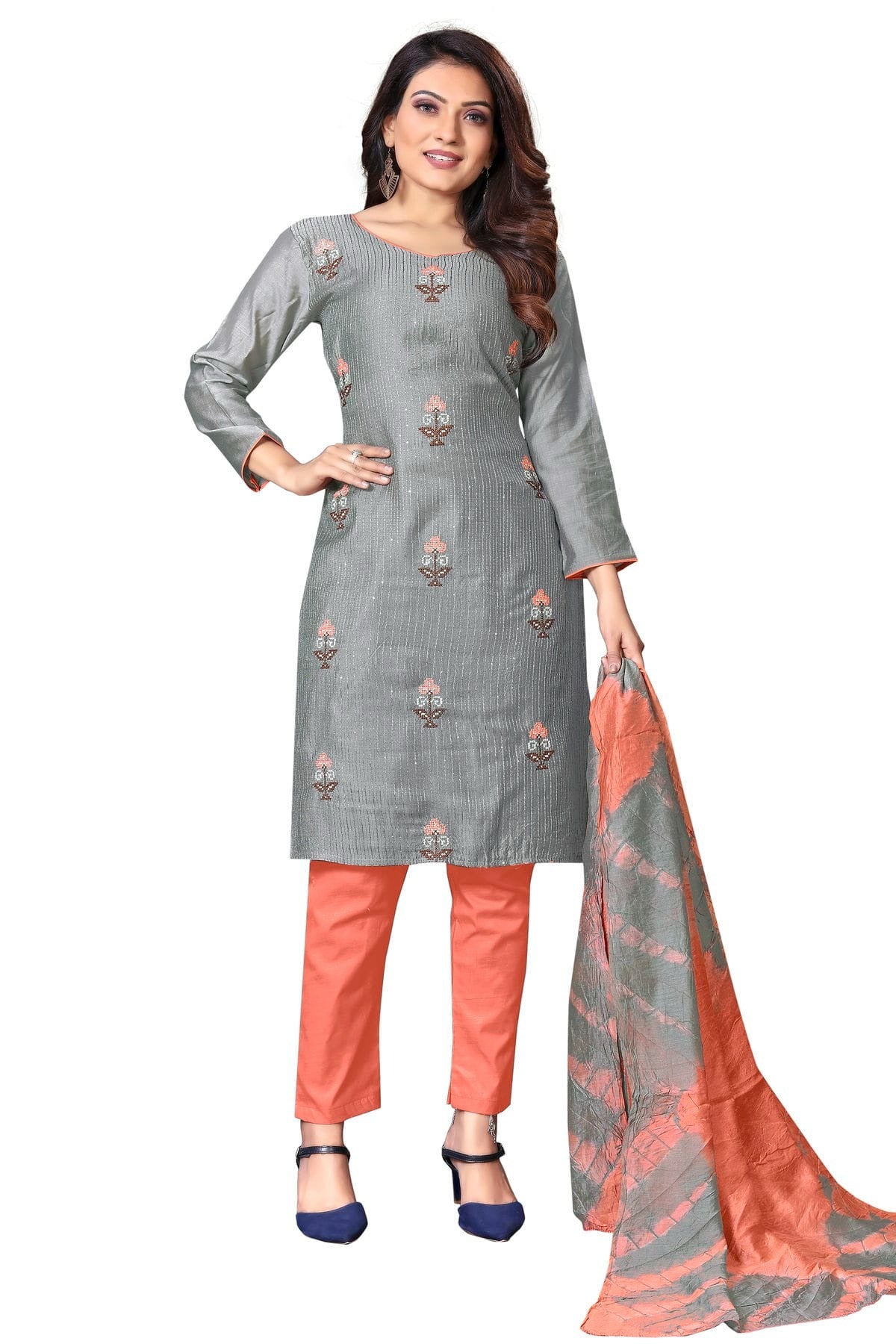 Grey Unstitched Cotton Straight Suit NCUS11610485