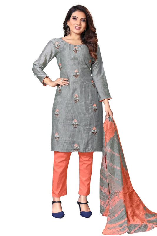 Grey Unstitched Cotton Straight Suit NCUS11610485