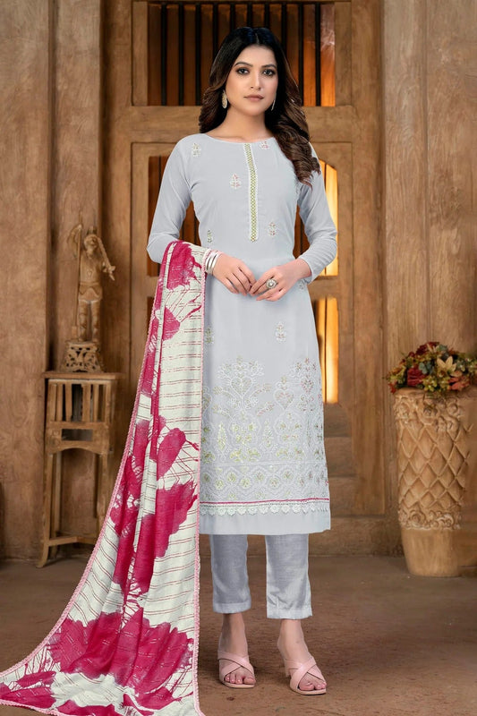Grey Unstitched Georgette Straight Suit NCUS11610314