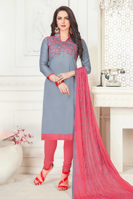 Grey Unstitched Glace Cotton Churidar Suit NCUS11610220