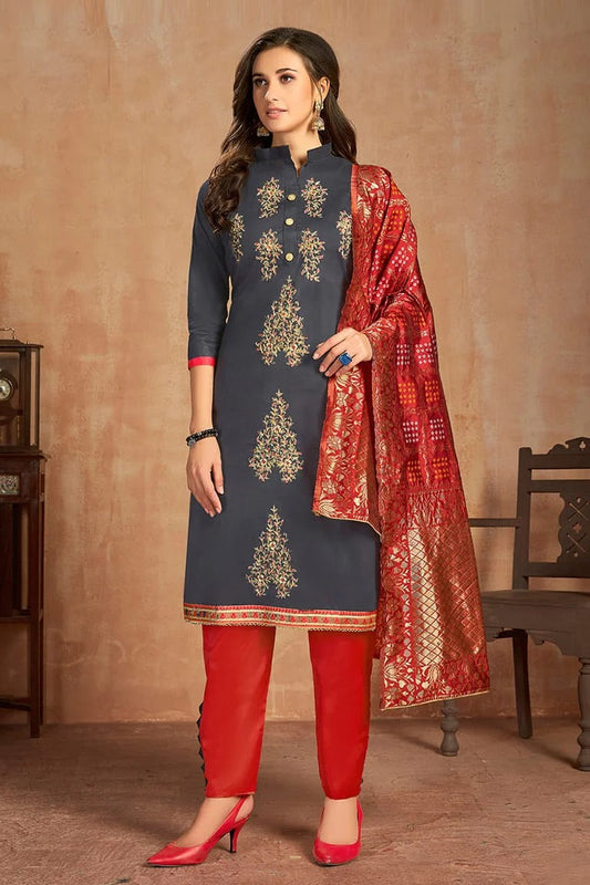 Grey Unstitched Glaze Cotton Pant Style Suit NCUS11610183