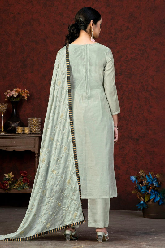 Grey Unstitched Modal Chanderi Straight Suit NCUS11610291