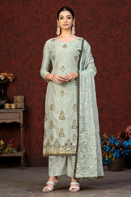 Grey Unstitched Modal Chanderi Straight Suit NCUS11610291