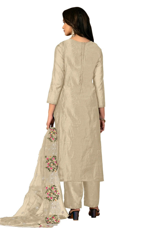 Grey Unstitched Modal Chanderi Straight Suit NCUS11610323