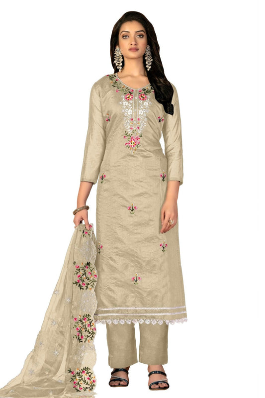 Grey Unstitched Modal Chanderi Straight Suit NCUS11610323