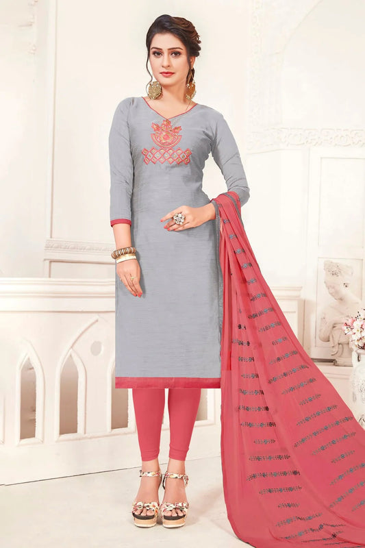 Grey Unstitched Modal Silk Churidar Suit NCUS11610256