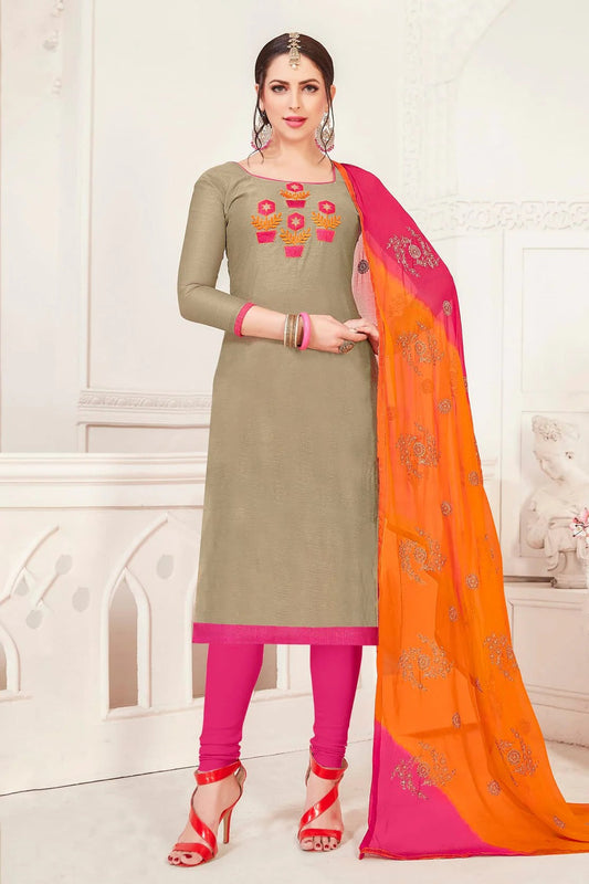 Grey Unstitched Modal Silk Churidar Suit NCUS11610257