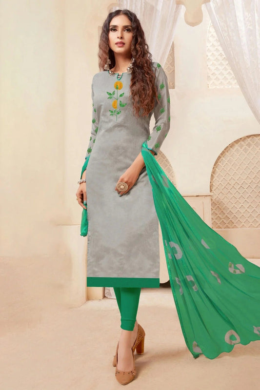 Grey Unstitched Modal Silk Straight Suit NCUS11610241